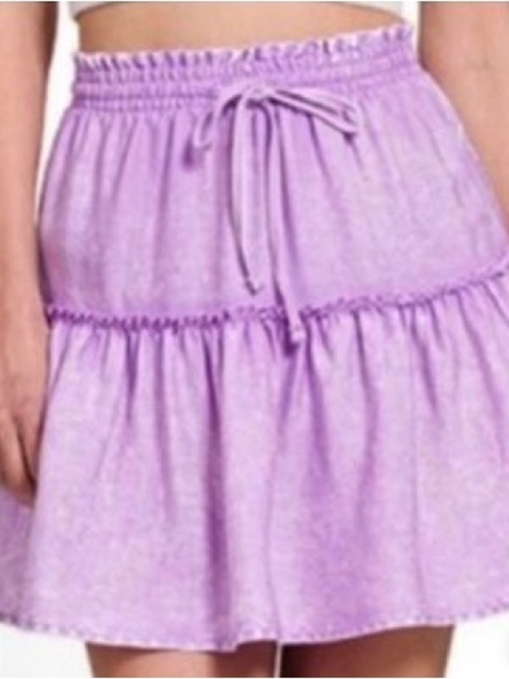 Zenana Outfitters Lilac Tiered Drawstring Mini Skirt Sz S comfy trendy casual